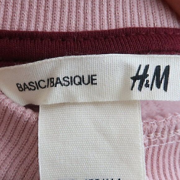 H&M PINK GREY & WHITE COLORBLOCK LONG SLEEVE CREW NECK CROP OVERSIZED SWEATSHIRT - Picture 2 of 5